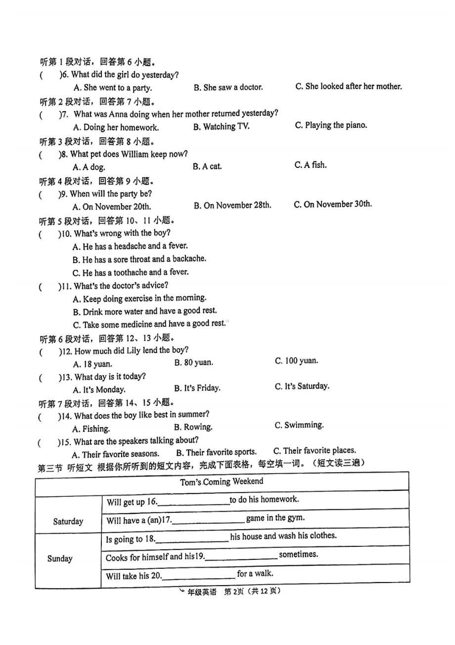 福建省福州时代中学2022-2023学年上学期八年级期末考英语试卷.pdf_第2页