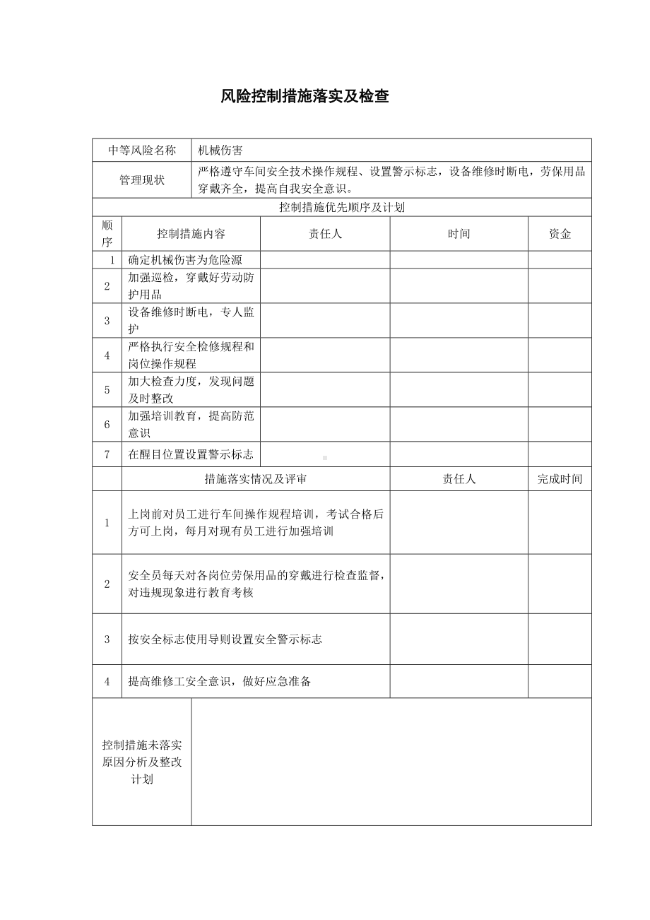 公司风险控制措施落实及检查表（机械伤害）.docx_第1页