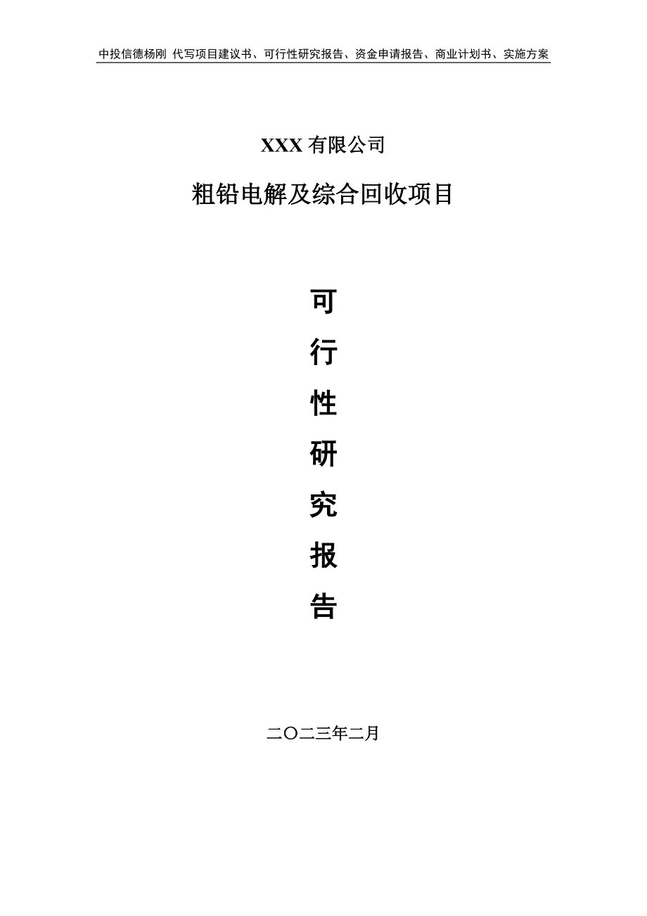 粗铅电解及综合回收项目可行性研究报告建议书申请备案.doc_第1页