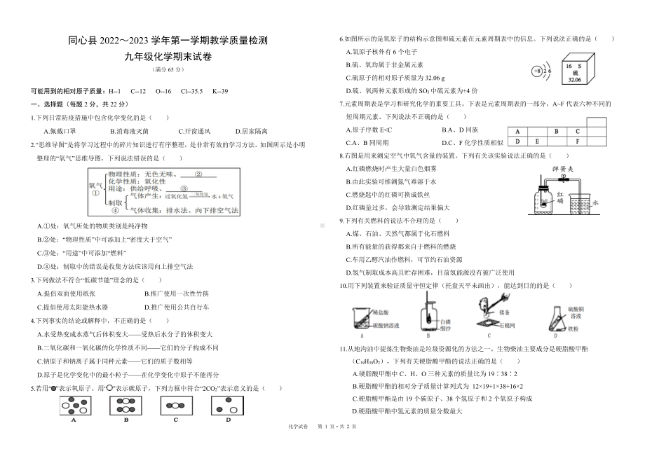 宁夏回族自治区吴忠市同心县2022-2023学年九年级上学期期末考试化学试题.pdf_第1页