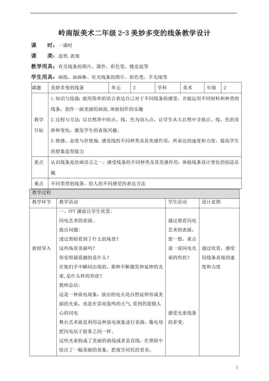 第3课 美妙多变的线条（ppt课件+教案）-岭南版二年级下册《美术》.rar