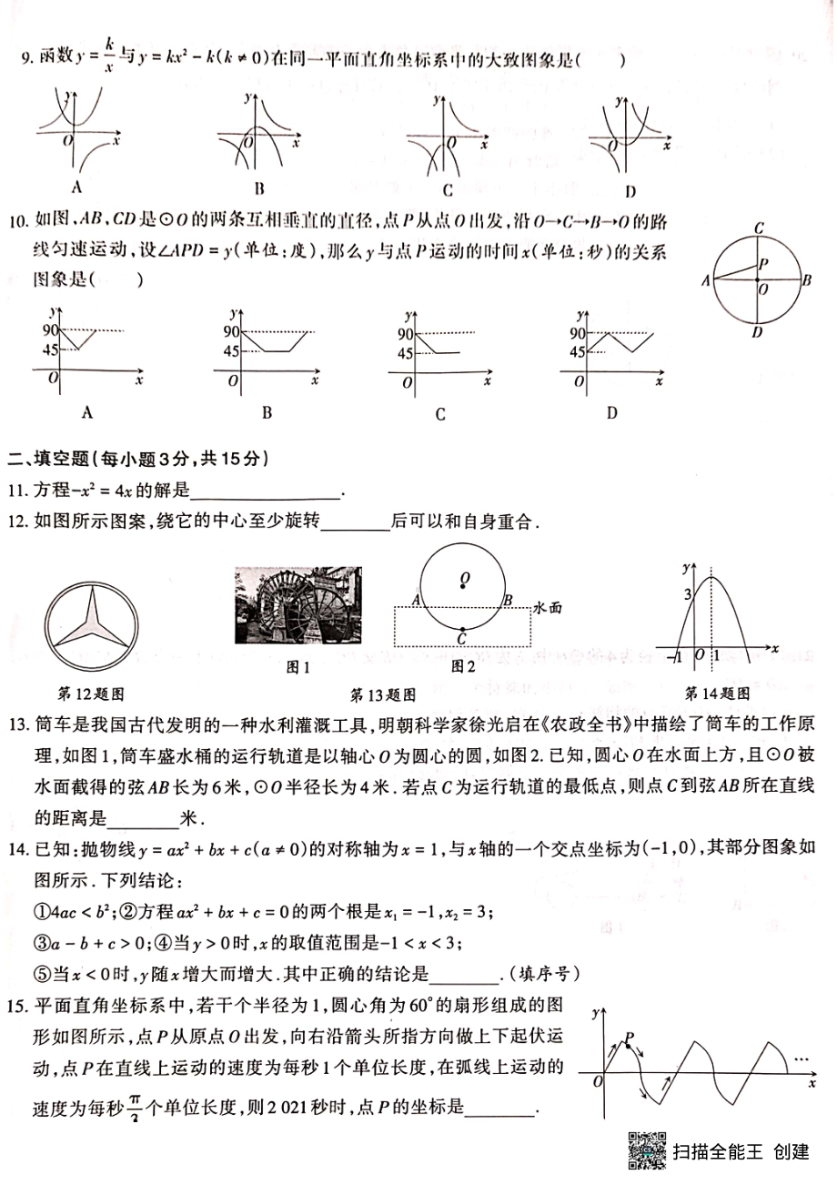 河南省许昌市学院附属中学2022-2023学年上学期九年级期末测验数学试题.pdf_第2页