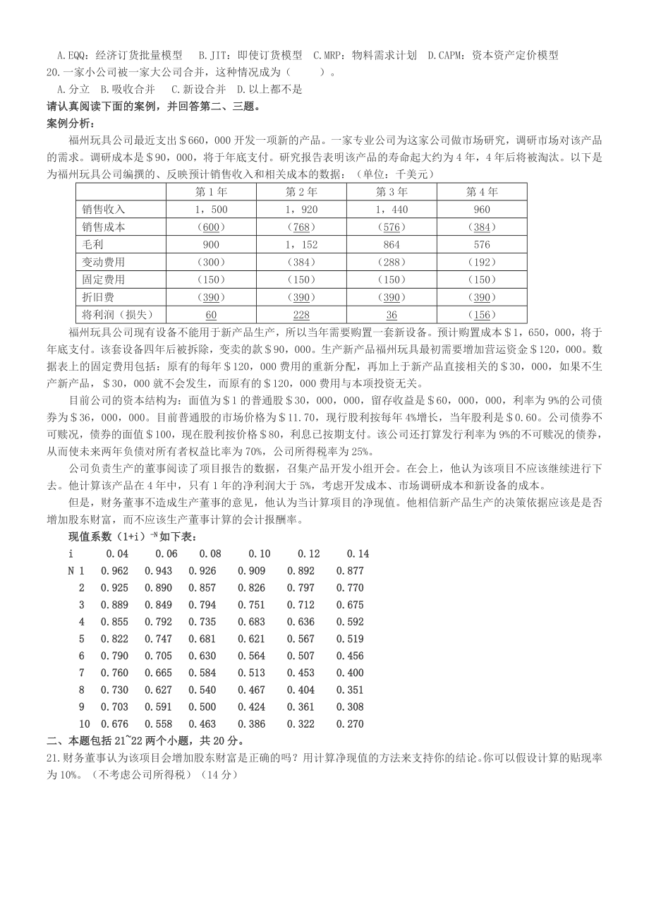 02.1-12.1高等教育自学考试中英合作商务管理专业考试财务管理试题含参考答案.doc_第2页