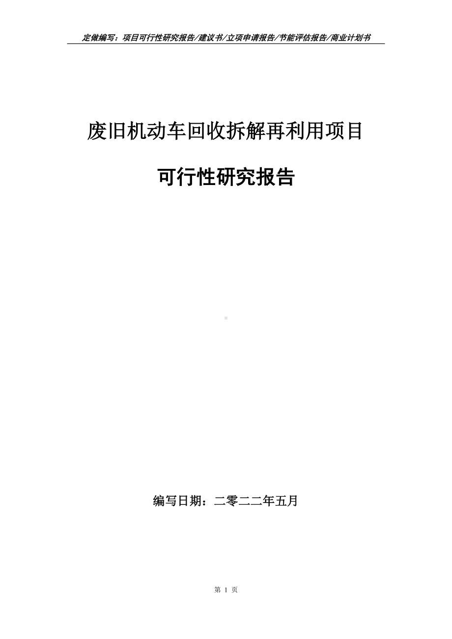 废旧机动车回收拆解再利用项目可行性报告（写作模板）.doc_第1页