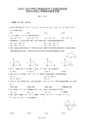 江苏省苏州市工业园区金鸡湖学校2020—2021学年九年级上学期期中数学试卷.pdf