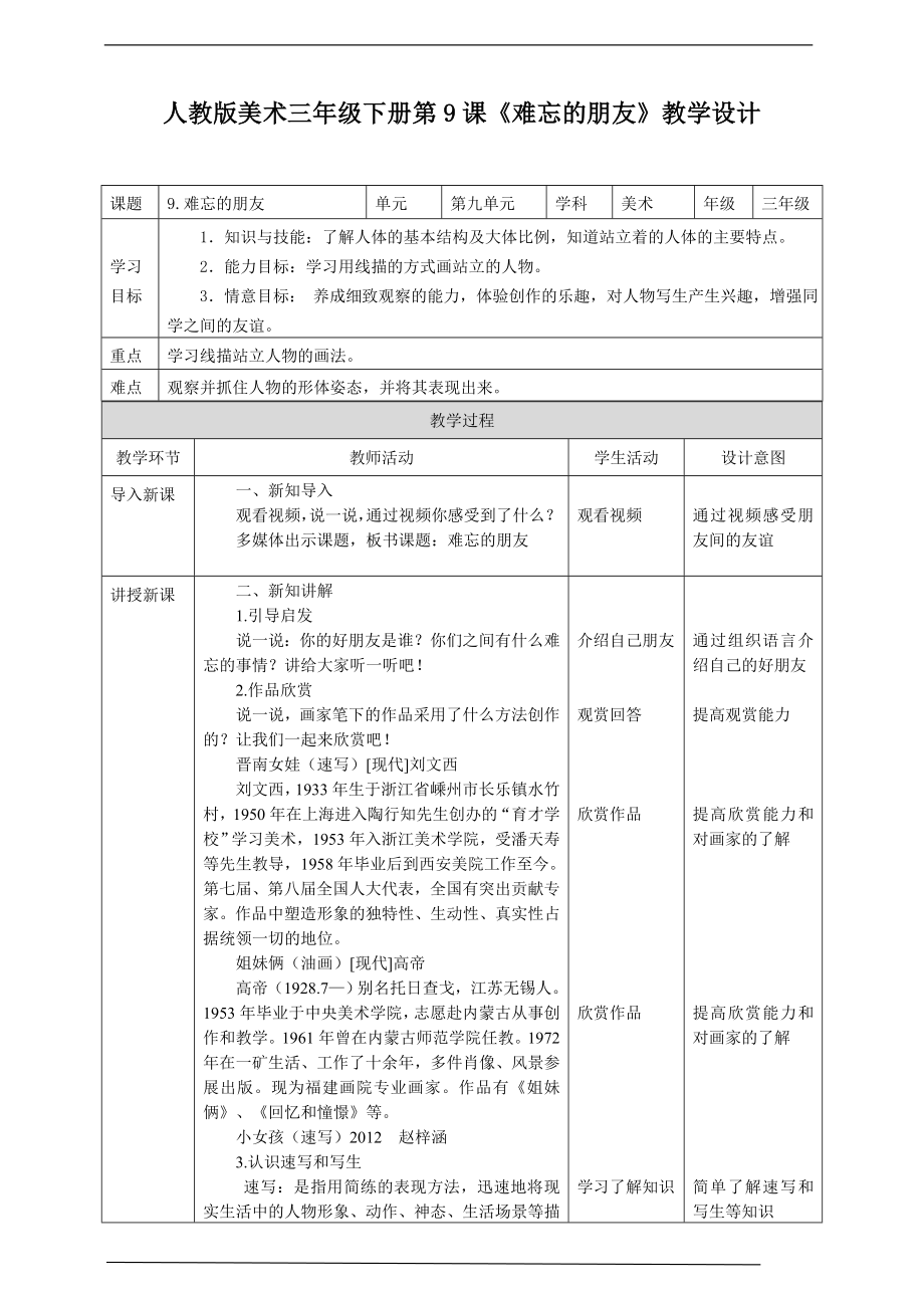 第九课《难忘的朋友》ppt课件+教案+素材（23页PPT）-新人教版三年级下册《美术》.rar