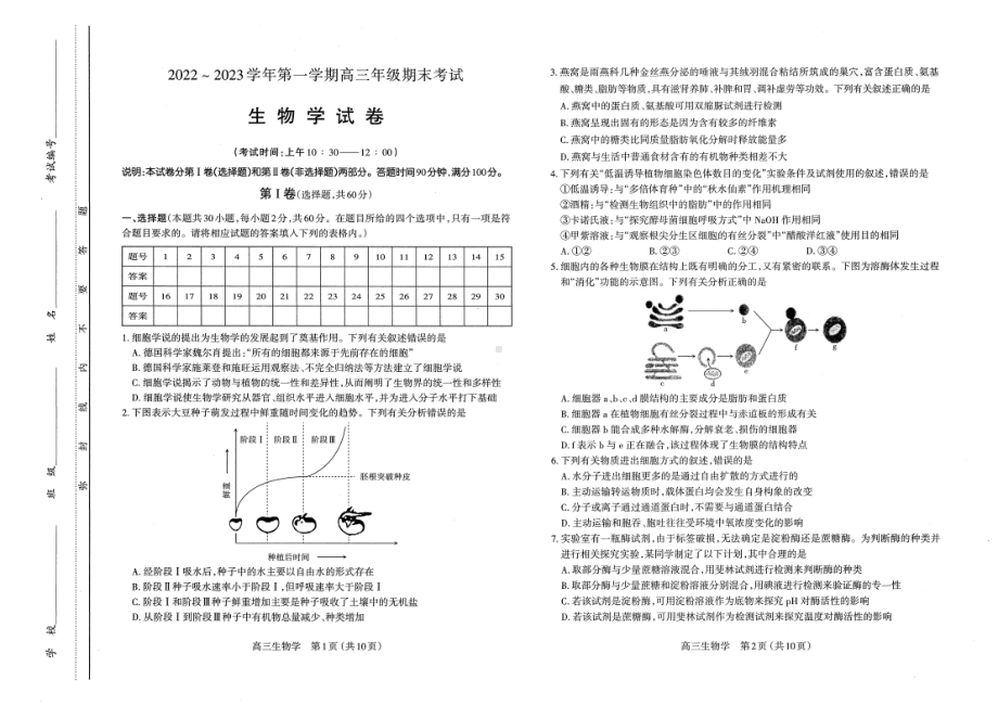 山西省太原市2022-2023学年高三上学期期末测试生物试卷及答案.pdf_第1页