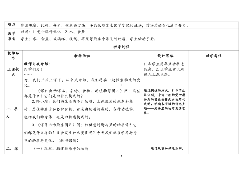 4.1.《厨房里的物质与变化》（表格式）教案（含课堂练习和反思）-2023新教科版六年级下册《科学》.docx_第2页