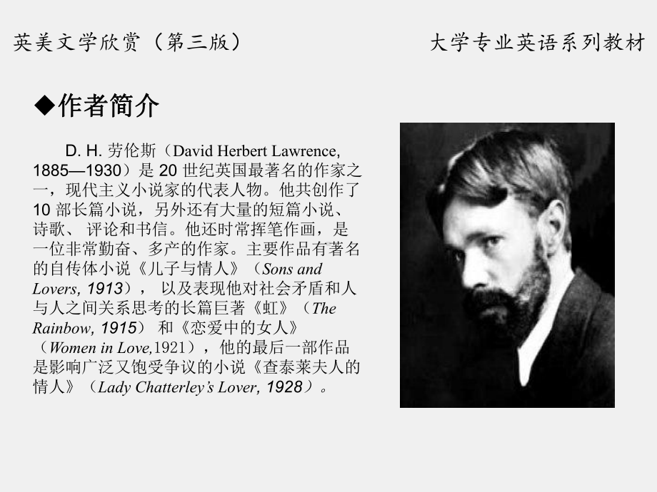 《英美文学欣赏（第三版）》课件English Literature Unit 7 David Herbert Lawrence.pptx_第2页