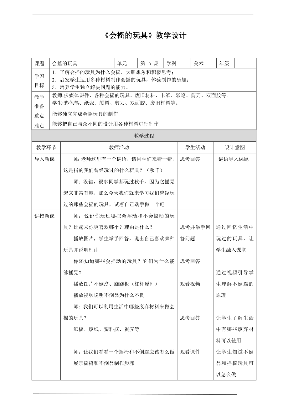 第17课《会摇的玩具》ppt课件（16页PPT）+教案+视频1-新人教版一年级下册《美术》.rar