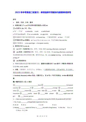 2023年中考英语二轮复习：单项选择不同板块与重要单词拼写.docx