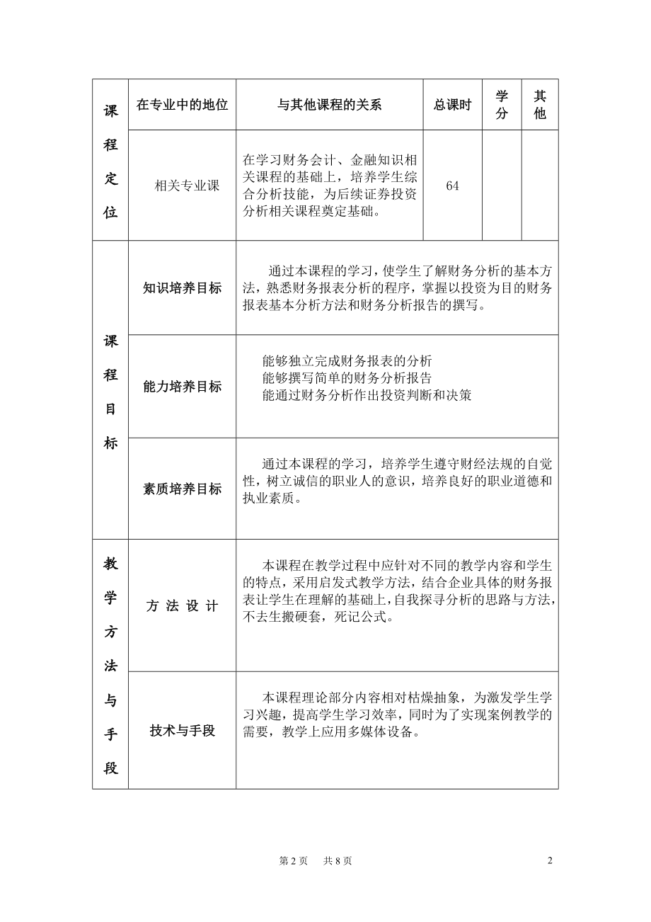 财务报表解读与证券投资分析（张伟芹）—教学大纲.doc_第2页