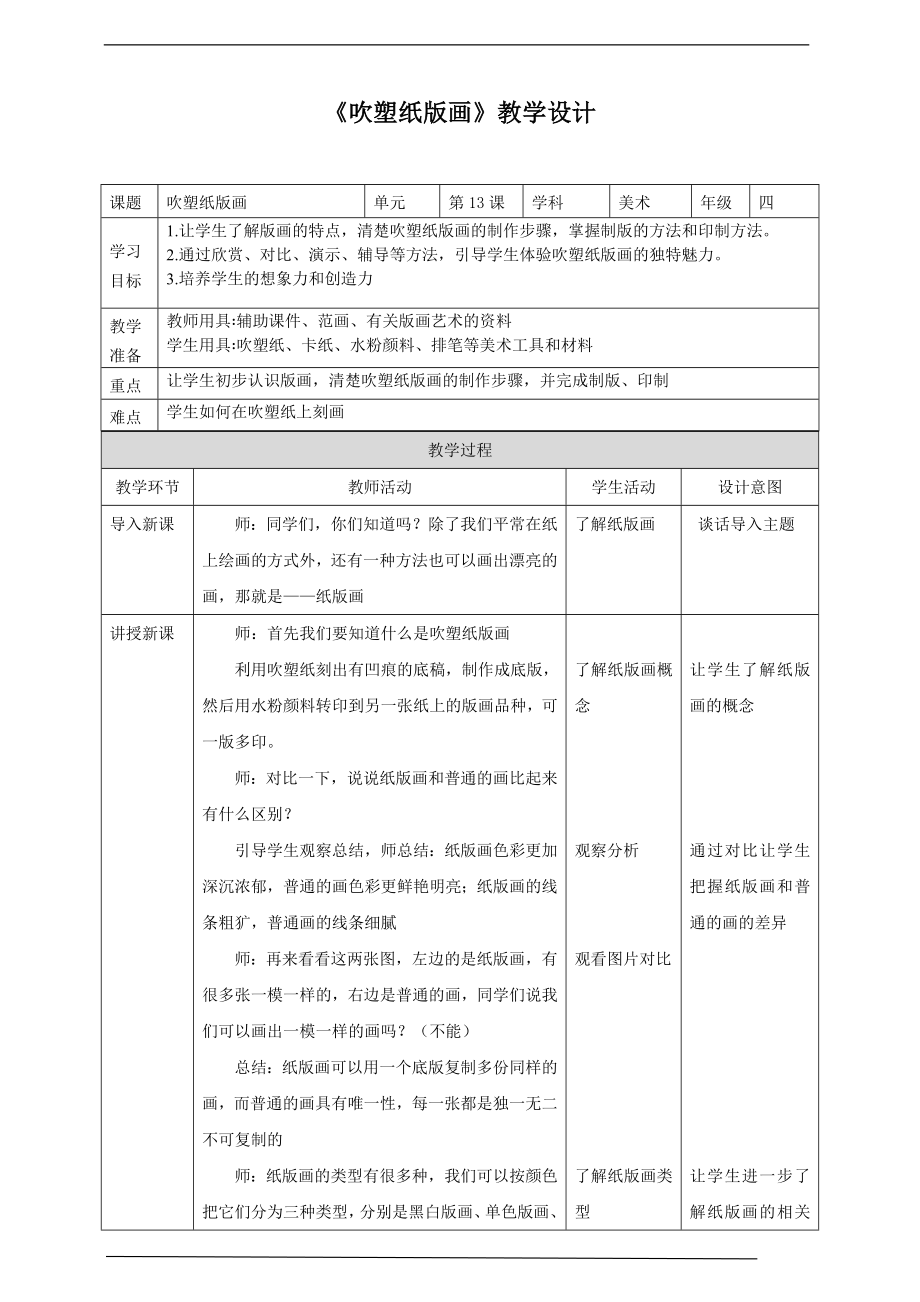 第13课《吹塑纸版画》ppt课件（18页PPT）+教案+视频1-新人教版四年级下册《美术》.rar