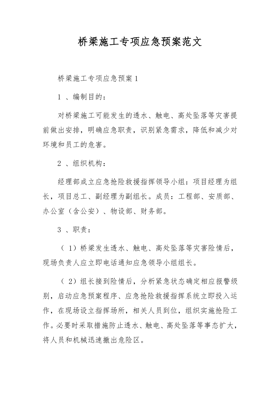 桥梁施工专项应急预案范文.docx_第1页