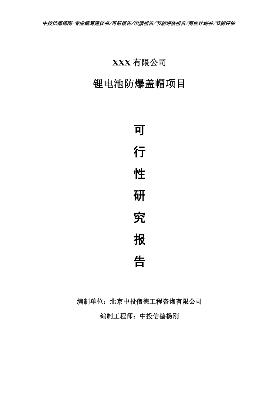 锂电池防爆盖帽生产项目可行性研究报告.doc_第1页