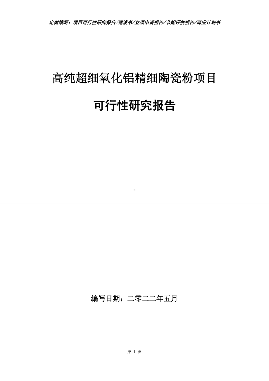 高纯超细氧化铝精细陶瓷粉项目可行性报告（写作模板）.doc_第1页