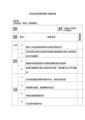 专业安全管理检查表-起重机械.docx