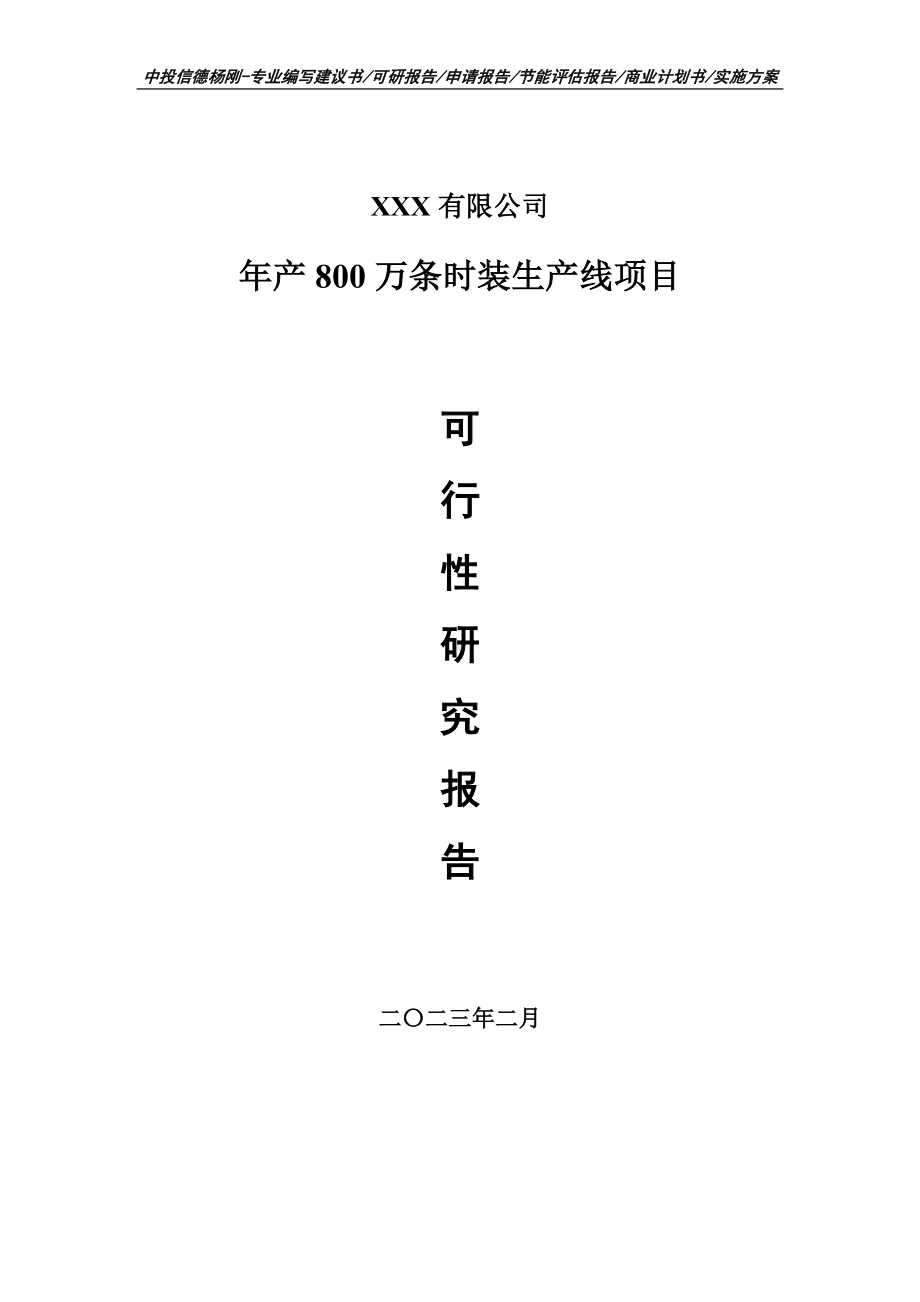 年产800万条时装生产线可行性研究报告建议书.doc_第1页