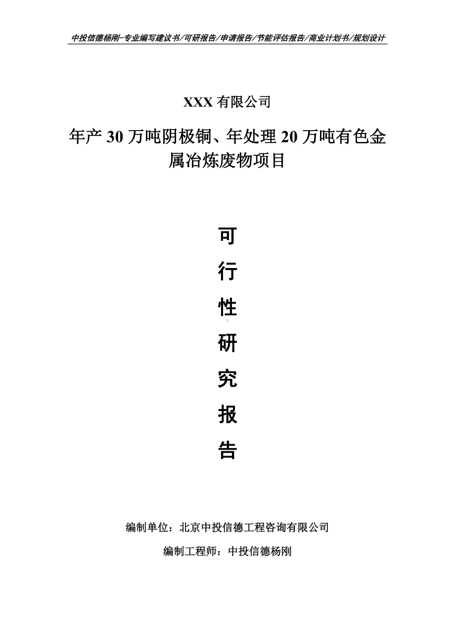 30万吨阴极铜、处理20万吨有色金属冶炼废物可行性研究报告.doc_第1页