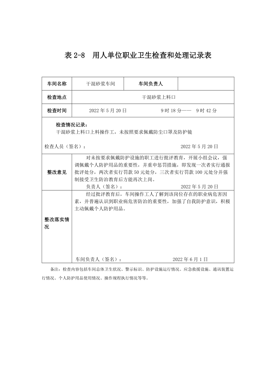 表2-8用人单位职业卫生检查和处理记录表.docx_第1页