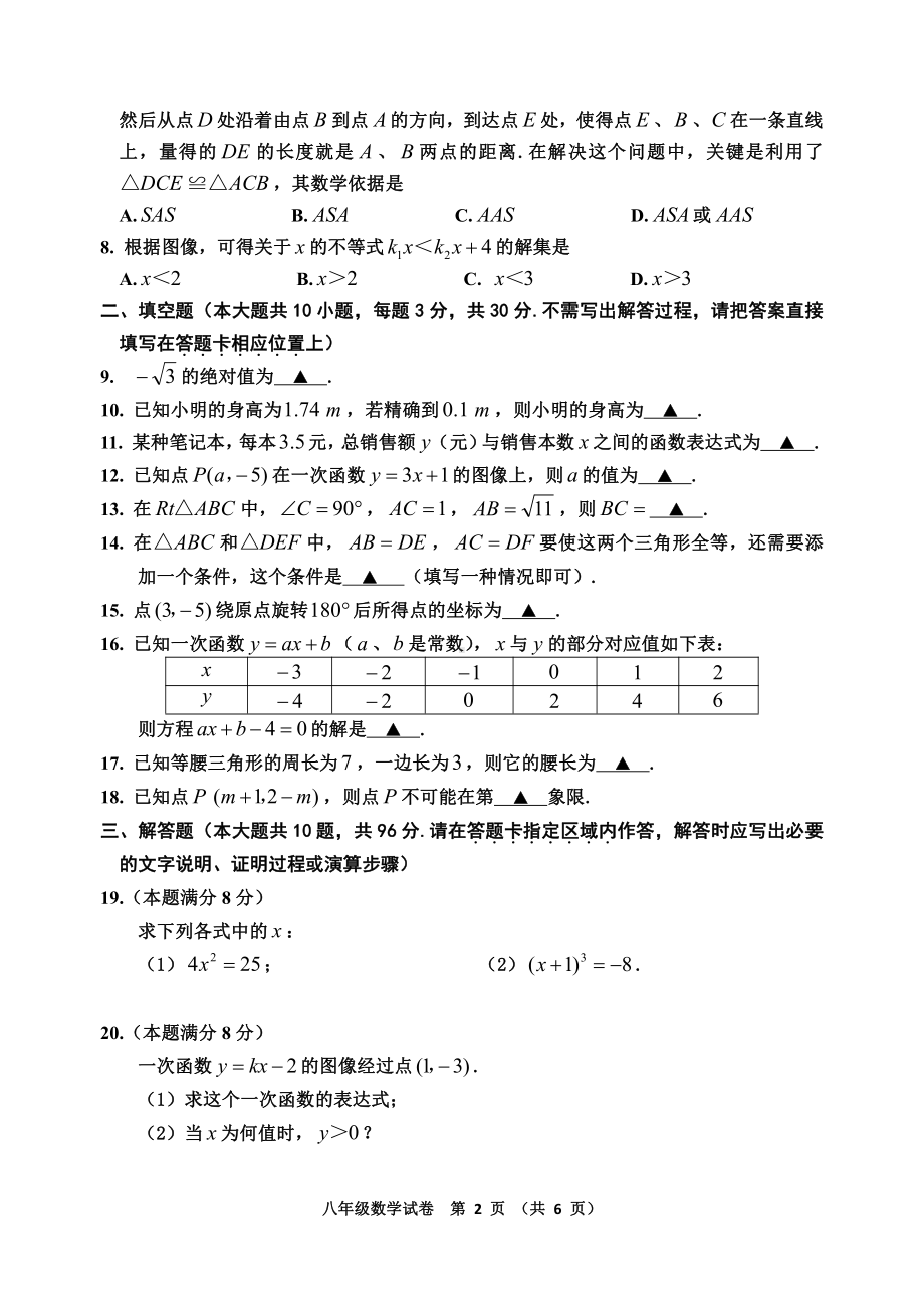 江苏省宿迁地区2022-2023学年八年级上学期期末调研数学试卷.pdf_第2页