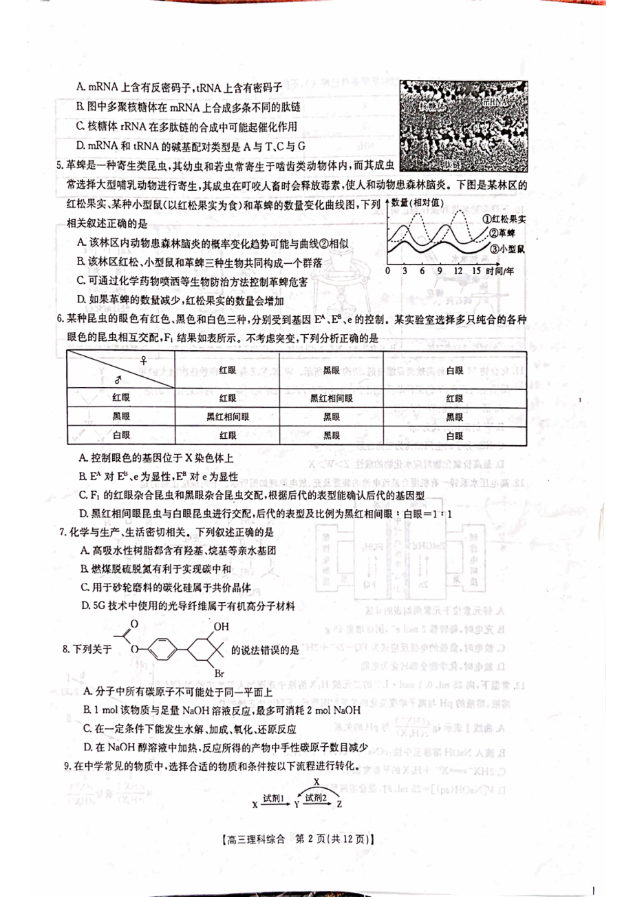 山西省忻州市2022-2023学年高三下学期百日冲刺试题（一模） 理综含答案.pdf_第2页