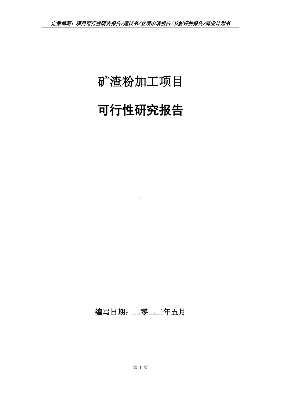 矿渣粉加工项目可行性报告（写作模板）.doc_第1页