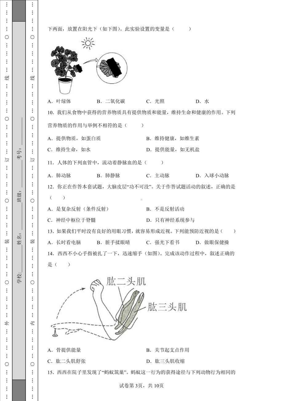 2022年陕西省中考生物真题（B卷）及答案.pdf_第3页