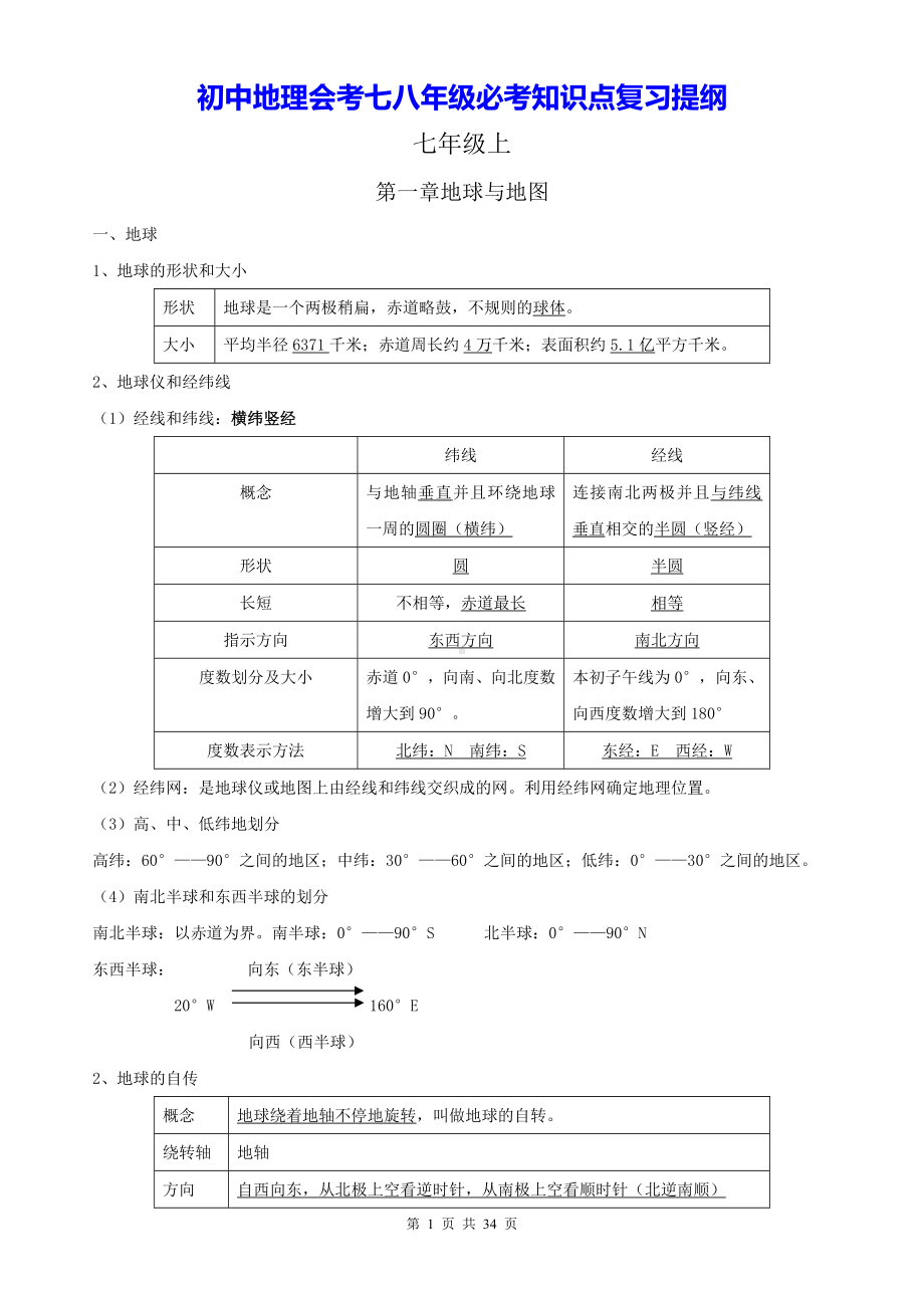 初中地理会考七八年级必考知识点复习提纲（实用！）.docx_第1页