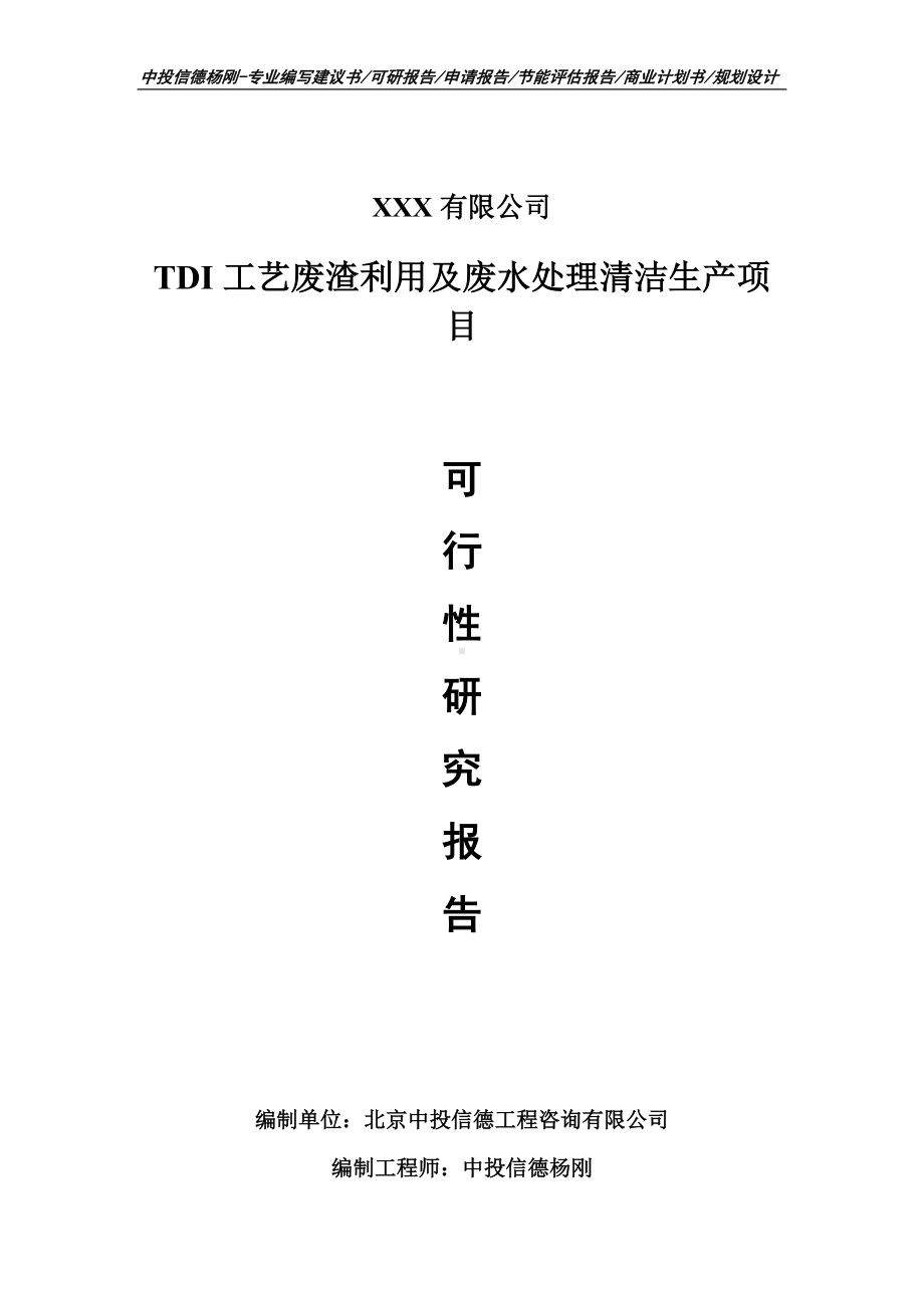 TDI工艺废渣利用及废水处理清洁生产可行性研究报告.doc_第1页