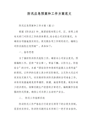 防汛应急预案和工作方案范文.docx