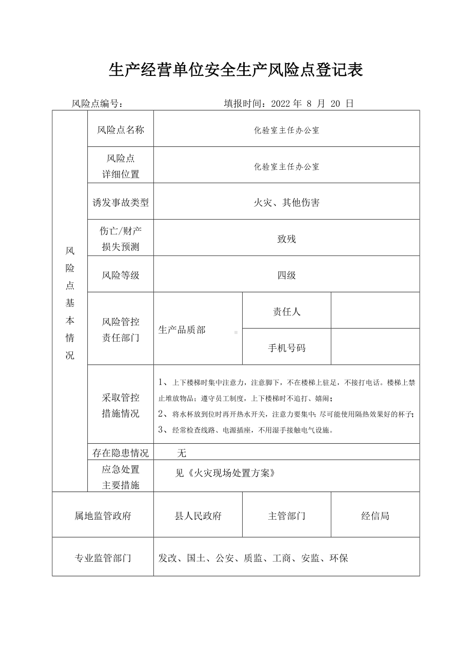 化验室主任安全生产风险点登记表.docx_第1页