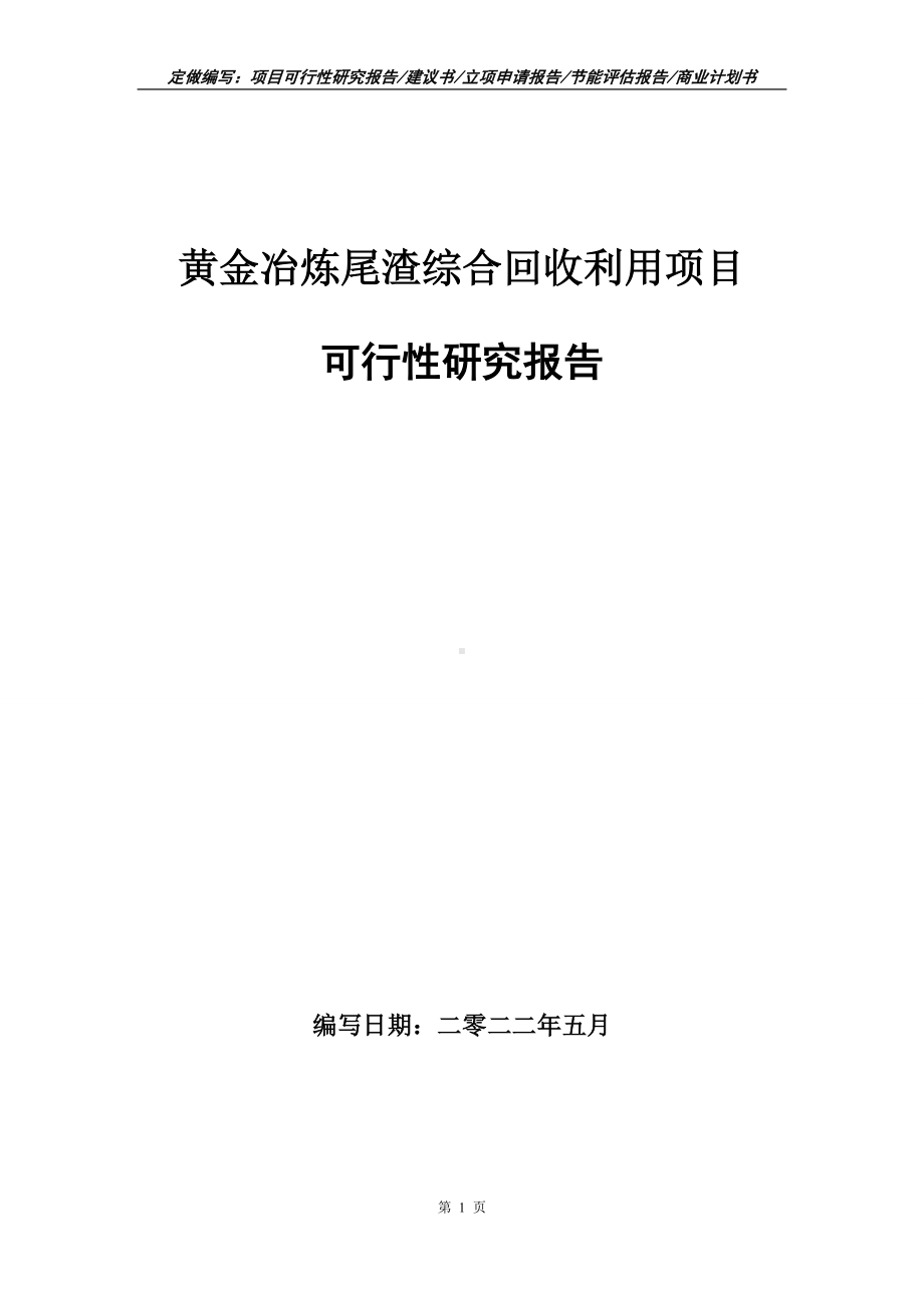 黄金冶炼尾渣综合回收利用项目可行性报告（写作模板）.doc_第1页