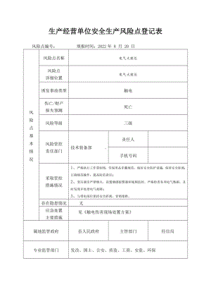 电气大班长安全生产风险点登记表.docx