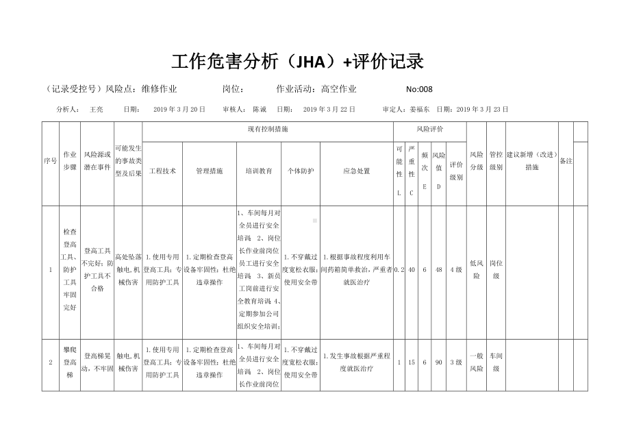 高空作业活动危害分析及评价.docx_第1页