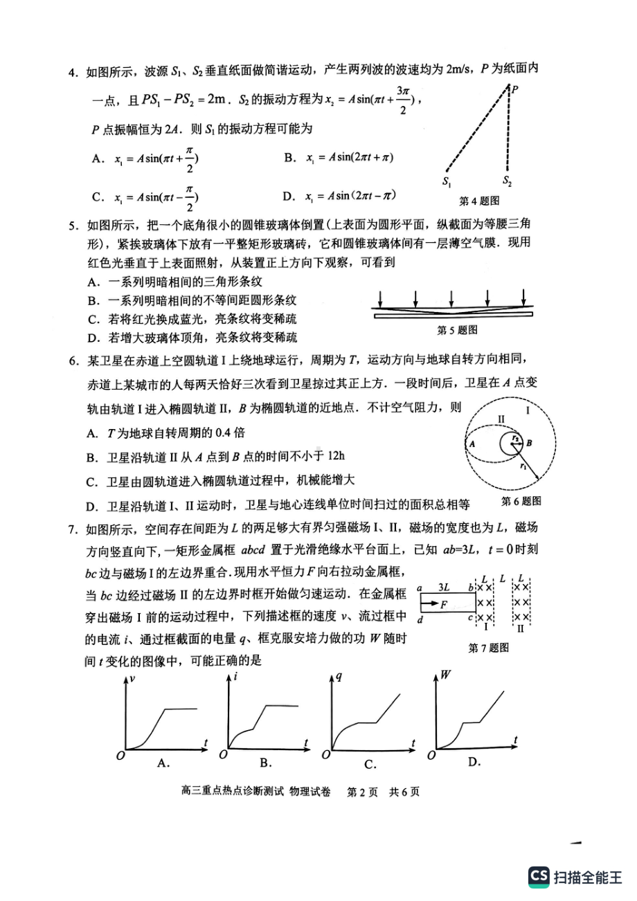 江苏省新高考基地学校2022-2023学年高三下学期联考3月月考物理试题及答案.pdf_第2页