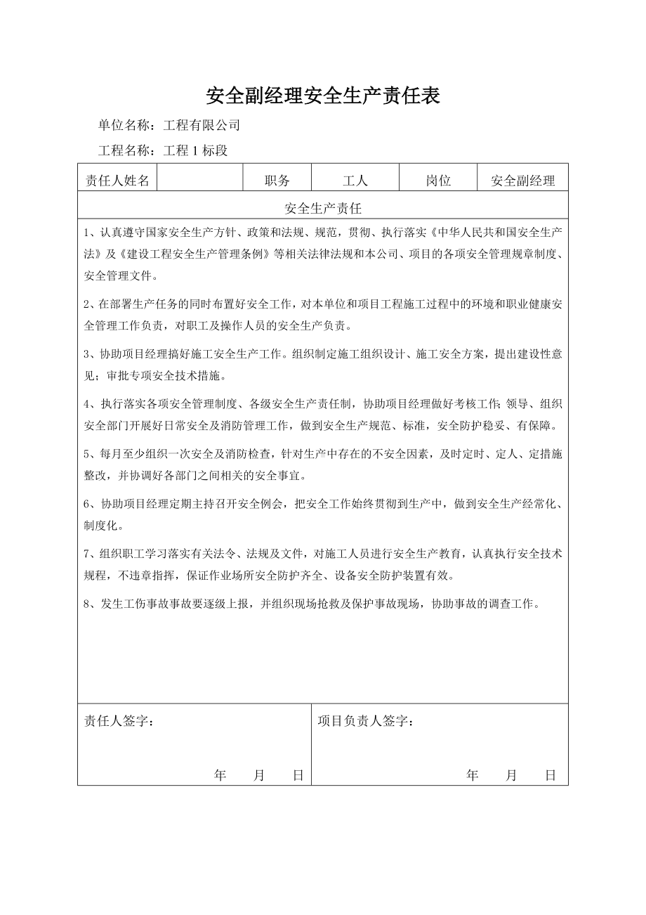 安全副经理安全生产责任表.docx_第1页