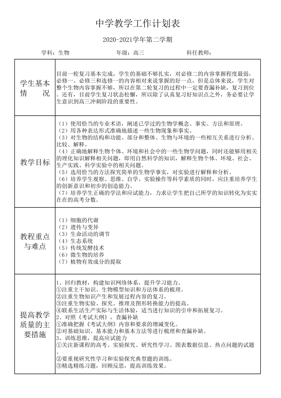 2020-2021第2学期教学工作计划表.xls_第1页