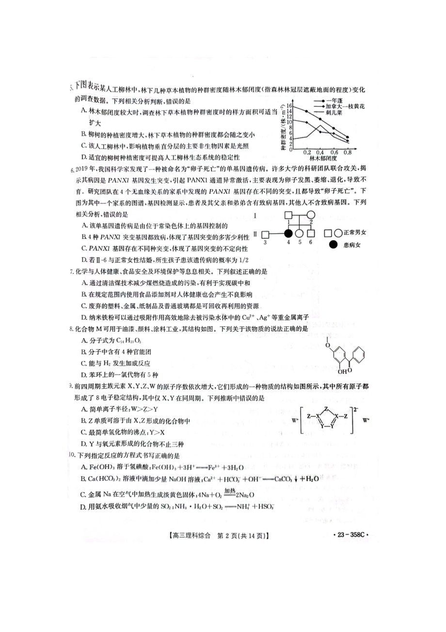 河南省焦作市普通高中2022-2023学年高三第二次模拟考试理综试题及答案.pdf_第2页