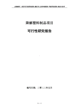 降解塑料制品项目可行性报告（写作模板）.doc