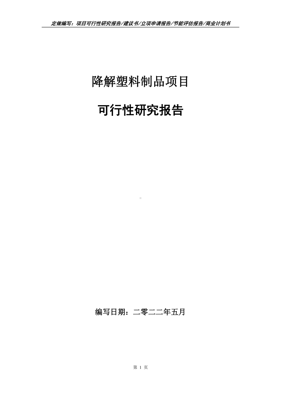 降解塑料制品项目可行性报告（写作模板）.doc_第1页