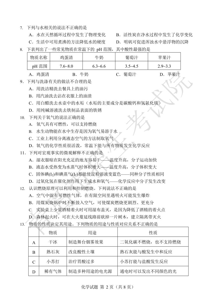 2019年山东省青岛市中考化学真题（word版含答案）.docx_第2页