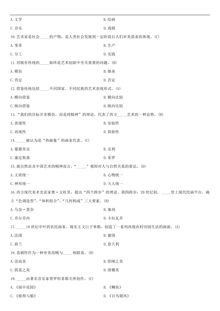 （广东）2021年04月自学考试00504艺术概论试题答案.doc_第2页