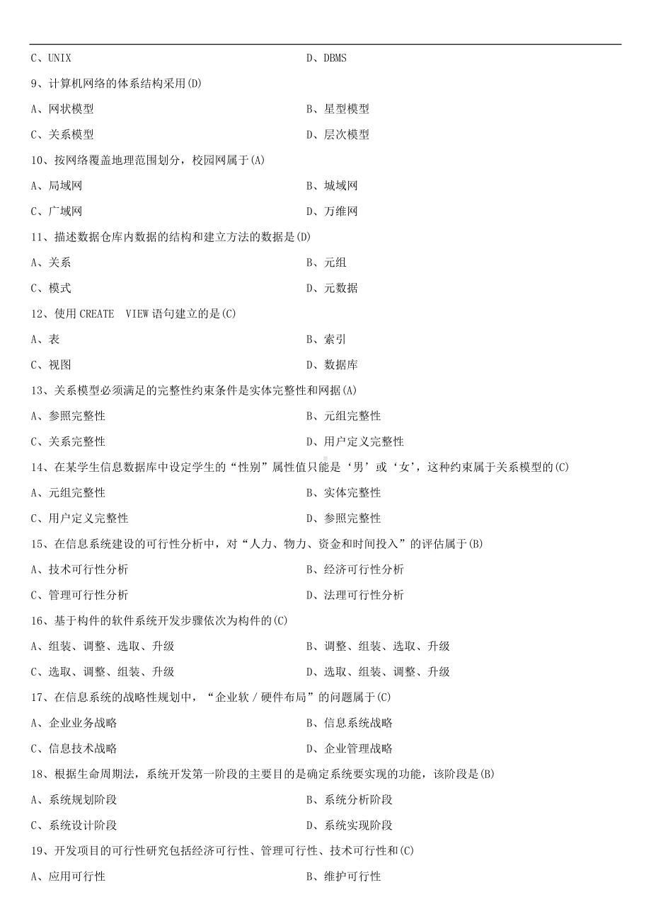 2021年4月自学考试00051管理系统中计算机应用试题答案.doc_第2页