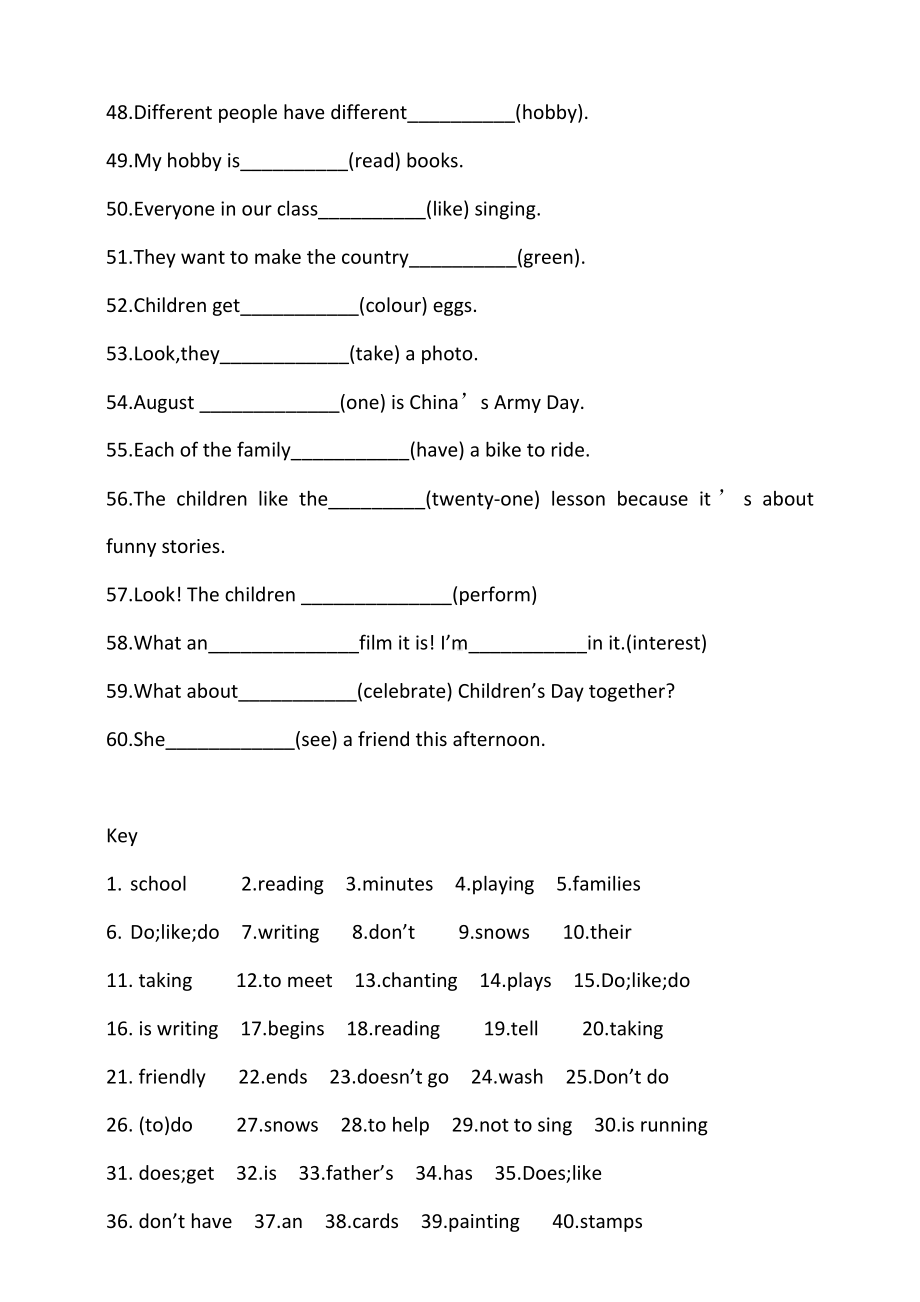 人教PEP版六年级下册《英语》期末复习-语法填空练习（一） （含答案）.doc_第3页