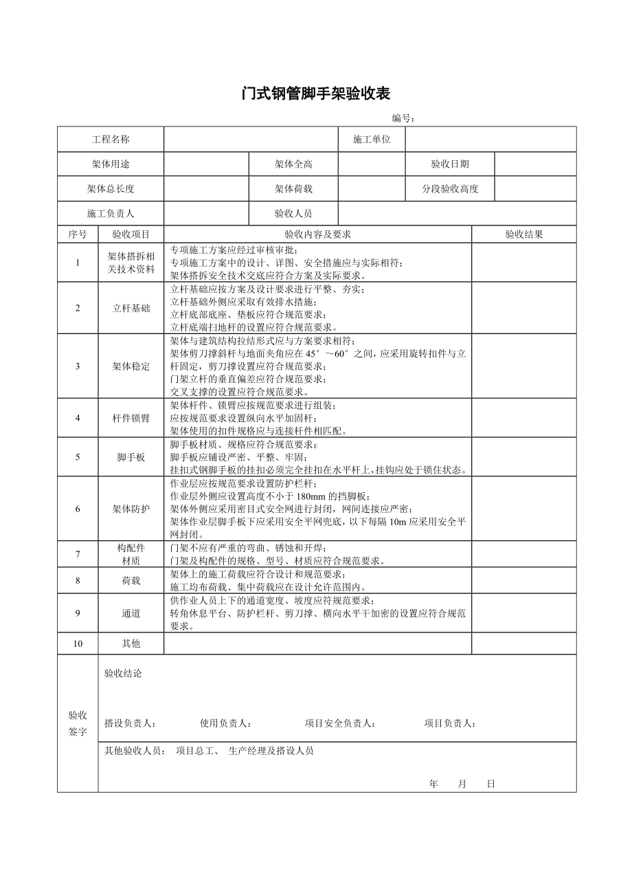 门式钢管脚手架验收表.doc_第1页