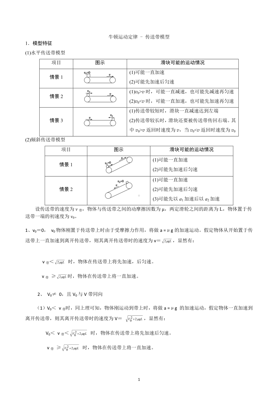 2023届高考物理二轮复习试题：牛顿运动定律 - 传送带模型.docx_第1页