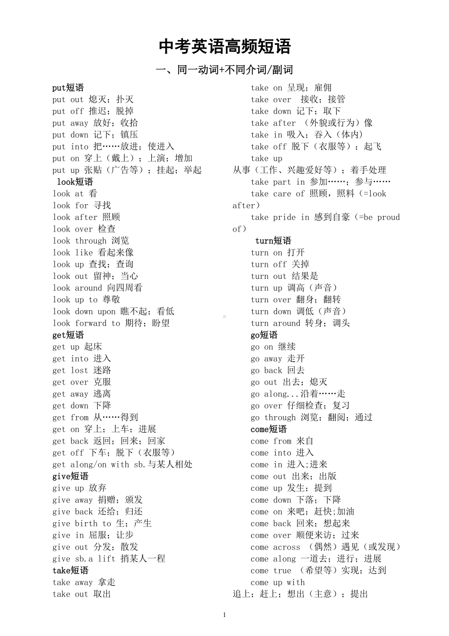 初中英语中考高频短语汇总（两大结构共28种）.doc_第1页