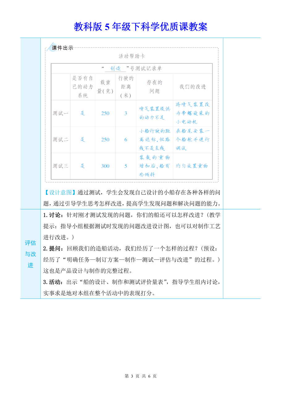 教科版5年级下科学第二单元第7课《制作与测试我们的小船》优质课教案.docx_第3页