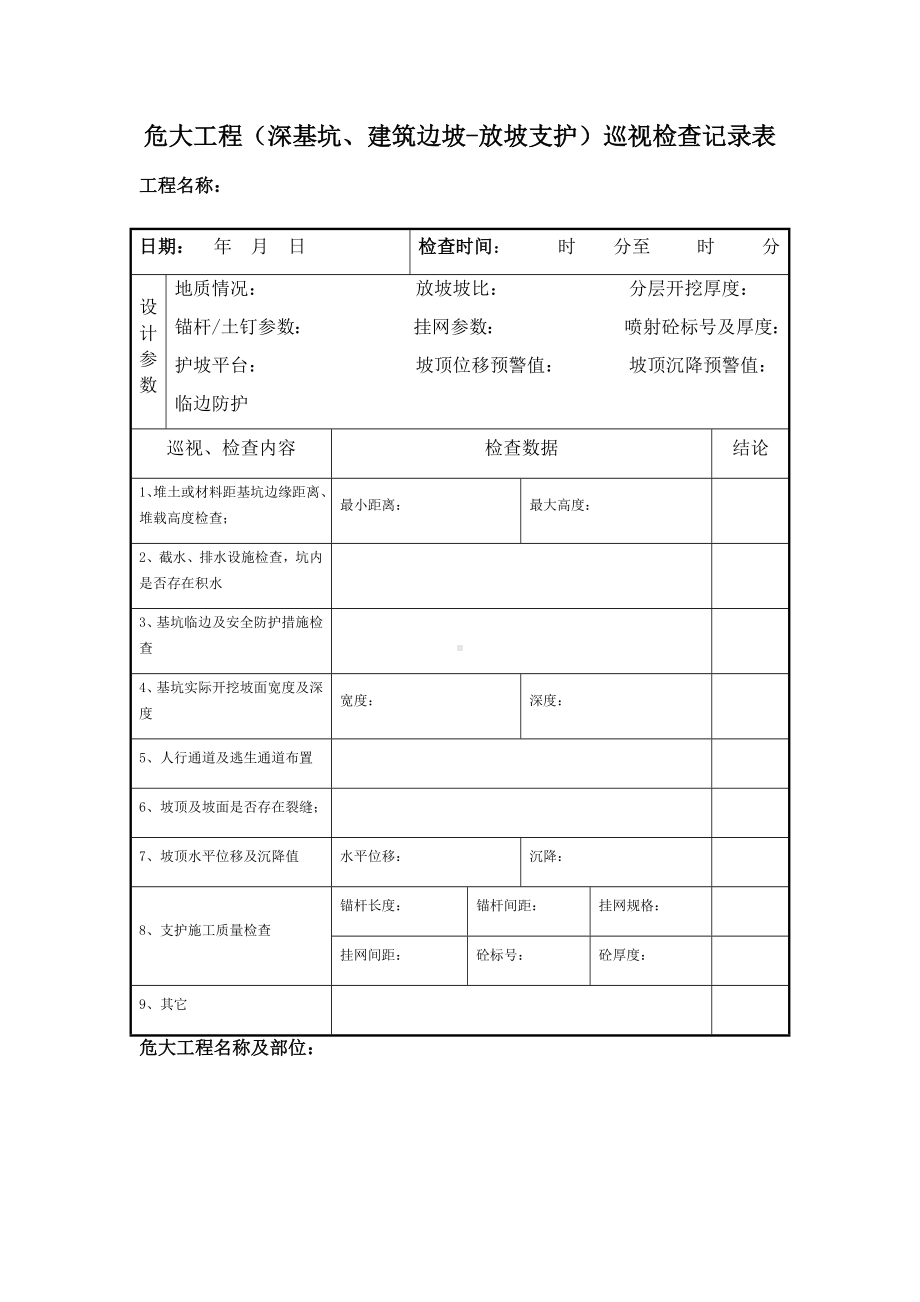 工地危大工程巡视检查记录表.docx_第1页